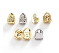 Assorted Single & Double Tooth Grillz Set - Gold & Silver Tone, CZ Paved & Hollow Star Design Hip Hop Party, Cosplay and Gift