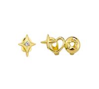 Assorted Single Tooth Grillz Set - 18K Gold Plated, Cross, Hollow Star & Smooth Design Hip Hop Rapper Style, Party, Cosplay(Gold,Set C)