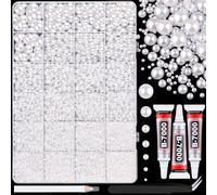 Assorted Size White Flatback Pearls Kit - 2/3/4/5/6/8/10mm Half Pearls with 3Pcs B7000 Glue for DIY Craft Clothing Nail Art Embellishment