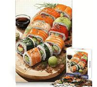 Assorted Sushi Rolls on Wooden Board for Adults 1000 Piece Puzzle Cognitive Train Clean Connection Pattern Build Room Art (38x26cm)