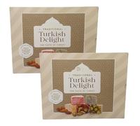Assorted Turkish Delight Fruit Flavour and Mixed Nuts Soft Sugar-Coated Sweets Traditional Confectionery Gift Box Treats for Sharing (Pack of 2)