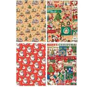 Assorted Vintage Christmas Wrapping Paper,4 Sheets Cute Xmas Folded Kraft Wrapping Paper Nutcracker Santa Claus Snowman Elk Bear Truck Gift Wrapping Paper Set for Kid Winter Holiday Gifts,20x28 inch