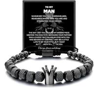 Assote To My Man, Straighten Your Crown Bracelet, Customized and Personalized King Crown Bracelet for Men, Adjustable Stainless Steel Crown Bracelets for Husband, adjustable, Stainless Steel, no