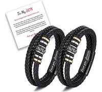 Assote to My Son Braided Leather Bracelet - I Will Always Be with You, Men's Double-Row Braided Stainless Steel Inspirational Wristband, Gift for Son with Love You Forever (2pcs)