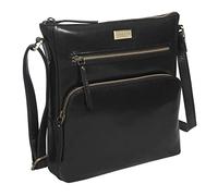 ASSOTS Leather Crossbody Bag for Women - Triple Zip Crossover Purse Travel Bag Fits iPad Pro 11” (Agatha - Black Vt)
