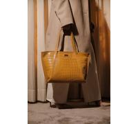 Assots London Agnes' Croc Embossed Real Leather Designer Tote Bag In Mustard Mustard