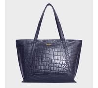 Assots London Agnes' Croc Embossed Real Leather Designer Tote Bag In Navy Navy One Size