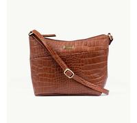 Assots London 'CAROL' Tan Croc Real Leather Designer Crossbody Shoulder Bag