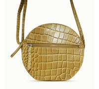 Assots London 'Jane' Mustard Croc Leather Round Designer Crossbody Bag