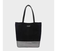 Assots London Paige' Metallic + Suede Real Leather Tote Bag In Black Black