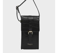 Assots London 'petra' Croc Real Leather Mobile Phone Crossbody Bag In Black Black One Size