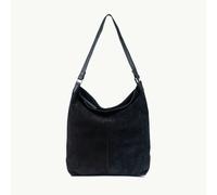 Assots London 'TINA' Black Suede Real Leather Unlined Slouchy Shopper Tote Bag