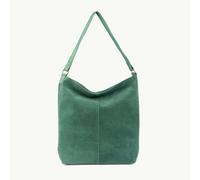 Assots London 'TINA' Green Suede Real Leather Unlined Slouchy Shopper Tote Bag
