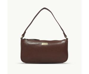 Assots London 'ZARA' Brown Polished Real Leather Baguette Shoulder Bag