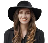 ASSQI Women’s 100% Wool Felt Floppy Hat Fedora Wide Brim Cloche Bowler Hat Foldable, 01- Black, One Size