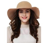 ASSQI Women's 100% Wool Foldable Wide Brim Retro Fedora Floppy Felt Bowler Hat, Beige, One Size