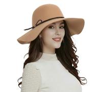 ASSQI Women's 100% Wool Foldable Wide Brim Retro Fedora Floppy Felt Bowler Hat, Z-beige, One Size