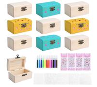 ASSRECT 10PCS Wooden Craft Boxes for Kids Painting Treasure Chest