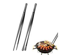 ASSRECT 2 Pcs 25cm/10 Inch Stainless Steel Cooking Tweezers with Non-Slip Grip Tips, Professional Kitchen Food Tweezers Tools for BBQ, Grilling, Plating, Serving (Black)