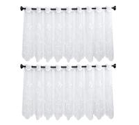 ASSRECT 2 Pcs White Kitchen Curtains with Eyelets, 130 x 45 cm Semi Transparent Short Curtains with Butterfly and Floral Pattern, Cafe Curtains for Windows Small, Bistro Curtains for Country House