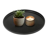ASSRECT 30cm Round Black Tray with Non-Scratch Pads, Decorative Metal Candle Holder & Serving Plate, Multi-Use Organizer for Modern Farmhouse and Scandinavian Home Decor