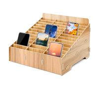 ASSRECT 36-Grid Wooden Cell Phone Storage Box Desktop Mobile Phone Holder Organizer for Office Exam Hall Classroom Meeting Room