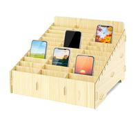 ASSRECT 36-Grid Wooden Cell Phone Storage Box Desktop Mobile Phone Holder Organizer for Office Exam Hall Classroom Meeting Room