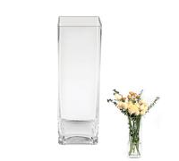 ASSRECT Glass Vases 30cm Tall Clear Square Flower Vase Handmade Modern Floral Arrangement Ornament Modern Ornaments for Wedding Party Home Office Decor Table Decoration