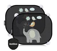 Asstikoo Car Window Shades for Baby with UV Protection, Car Sun Shade for Children, Baby Sun Visor for car, SunShade with Cute Animal Motifs, 45 x 35.5 cm, Set of 2