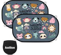 Asstikoo Car Window Shades for Baby with UV Protection, Car Sun Shades for Kids, Sun Visor Cars Baby, Side Window Sunshades with Cute Animal Motifs, 51 * 31 cm, Set of 2