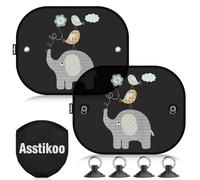 Asstikoo Car Window Shades for Kids, Sun Shades with Cute Animal Motifs, UV Protection, 45 * 35.5cm Universal Baby Car Window Sunshades with Suction Cups, 2 Pack