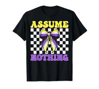 Assume Nothing Nonbinary Flag Pride Girl Coquette Bow T-Shirt