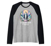 Assumption of Mary Floral Wreath Catholic Devotion Raglan Baseball Tee