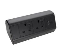 Assured Desktop Bench Table Mountable PDU 2 Way UK Sockets & 30W USB-C + 18W USB-A Ports Power Pod Black