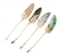 ASSZBE Feather Bookmarks with Chain 4 Pack, Metal Zinc Alloy Bookmarks Gold Tone 8 cm, Multicolour Enamel Night Aurora Stars Mist Page Markers for Book Lovers & Gifts