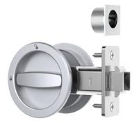 AST Round Pocket Door Lock with Edge Pull, Sturdy Privacy Bifold and Cavity Sliding Door Lock with Flush Pull, Replacement Hardware with Latch, Made of Zinc Alloy, Fingermark Proof, Satin Chrome