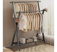Asta Stendi Abiti Pieghevole con Ruote Attaccapanni da Terra Capienza 50 Kg Facile da Trasportare Ideale per Soggiorno e Camera da Letto (Grigio 100x45x1)