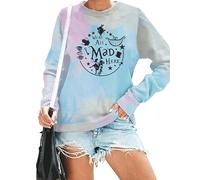 ASTANFY Alice in Wonderland Sweatshirt Women Vintage Mad Hatter Shirt Magic Kingdom Pullover Vacation Long Sleeve Tops, Multicolor, Medium
