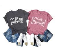ASTANFY Mom & Dad Matching T-Shirts: Pregnancy Announcement Shirts, Pink, XL