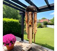 ASTARIN Bamboo Wind Chimes for Outside,Handcrafted Wooden Wind Chimes for Outside with Coconut Crown, Floral Burned Design Bamboo Windchimes for Garden,Yard,Home(35 Inch)(FSC Certified)