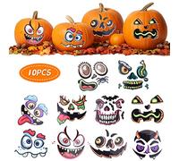 ASTARON 10 Sheets Halloween Pumpkin Decorating Stickers, Pumpkin Face Stickers for Pumpkin Decorating Craft Jack-O-Lantern Face Decals Funny Expressions, Halloween Party Supplies Gifts for Kids