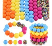 ASTARON 100 Pcs 15mm Silicone Beads for Keychain Making, Blue Hot-Pink Yellow Orange Round Beads for Bracelets Beadable Pens Decorations Crafts Making Party Favours Supplies