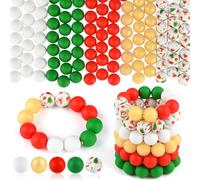 ASTARON 100 Pcs 15mm Silicone Beads for Keychain Making, Green Red Gold Round Beads Bulk for Christmas Bracelets Crafts Jewelry Making Supplies Christmas Ideas Decorations Gift