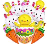 ASTARON 12 Pcs Easter Balloons Decoration, Easter Bunny Balloons Carrot Chick Balloons for Easter Decorations Happy Easter Foil Balloons Chick Foil Balloon for Easter Party Decorations