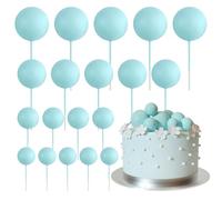 ASTARON 20 Pcs Ball Cake Topper Decorations - Mini Balloons Cake Topper Sticks Light Blue Balls Cake Picks for Wedding & Birthday