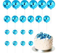 ASTARON 20 Pcs Disco Ball Cake Topper Decorations Sticks Blue Cake Balls Picks Toppers for Birthday Anniversary Disco Retired Theme Party Decorations
