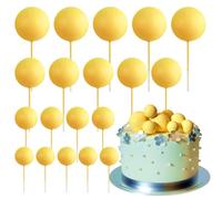 ASTARON 20 Pcs Foam Yellow Balls Cake Topper Decorations for Birthday Cake