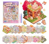 ASTARON 20 Sets DIY 3D Sticker Scene Book for Adults, Make Your Own Mini Cozy Shop House Room Stickers Cute Cartoon Miniature Stickers for Girls, Relief Stress Pass The Time