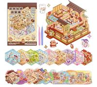 ASTARON 20 Sets DIY 3D Sticker Scene Book Sticker Therapy for Adults, Make Your Own Mini Cozy Shop House Room Stickers Cute Cartoon Miniature Stickers for Girls, Relief Stress Pass The Time