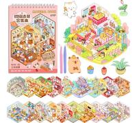 ASTARON 20 Sets DIY 3D Sticker Scene Book Sticker Therapy for Adults, Make Your Own Mini Cozy Shop House Room Stickers Cute Cartoon Miniature Stickers for Girls, Relief Stress Pass The Time